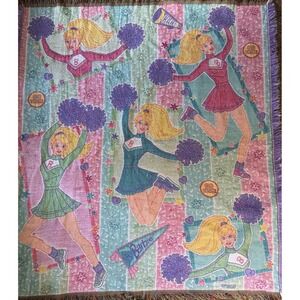 Vintage Mattel Barbie Cheerleader Large  47x55 Throw Woven Blanket Tassels
